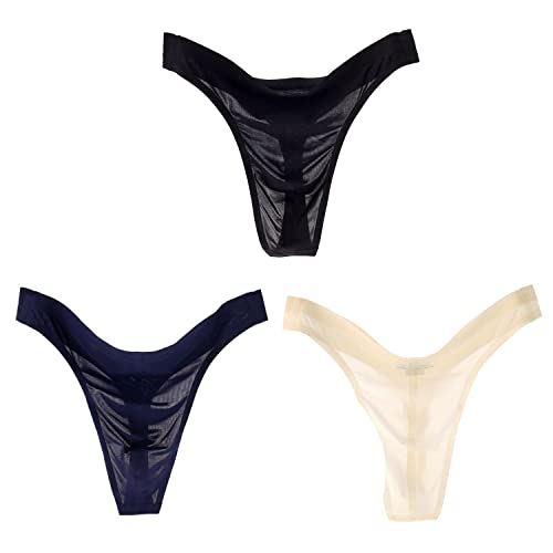 Alienjoy Herren String Tanga Sexy Unterwäsche Männer Low Rise G-String Ice Silk Slips Glatt Nahtlos Durchsichtig Thong Unterhosen von Alienjoy