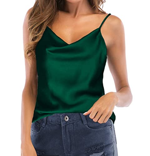 Damen Satin Tank Top Ärmellose Sexy Camisole T-Shirt Sommer Silk Cami Blusentop Casual Tank Bluse Shirt von Alienjoy