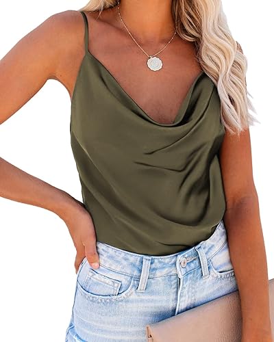 Damen Satin Tank Top Sommer Silk Cami Ärmellose Sexy Camisole T-Shirt Blusentop Basic Casual Tank Bluse Shirt von Alienjoy