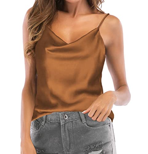 Damen Satin Tank Top Sommer Silk Cami Ärmellose Sexy Camisole T-Shirt Blusentop Basic Casual Tank Bluse Shirt von Alienjoy