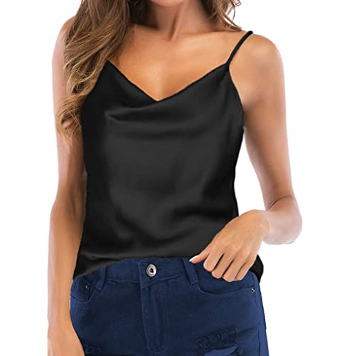 Damen Satin Tank Top Sommer Silk Cami Ärmellose Sexy Camisole T-Shirt Blusentop Basic Casual Tank Bluse Shirt von Alienjoy