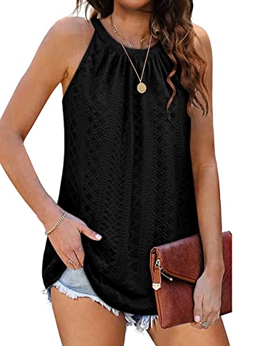 Frauen Tank Top Casual Ärmellose Halter Tops Plissee Öse Sommer Cami Shirts Bluse von Alienjoy