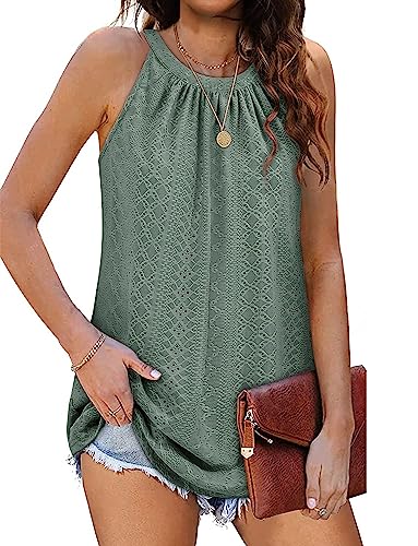 Frauen Tank Top Loose Fit Ärmellose Halter Tops Casual Plissee Öse Sommer Flowy Cami Shirts Bluse von Alienjoy