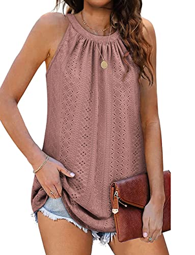 Frauen Tank Top Loose Fit Ärmellose Halter Tops Casual Plissee Öse Sommer Flowy Cami Shirts Bluse von Alienjoy