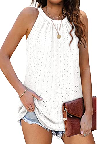 Frauen Tank Top Loose Fit Ärmellose Halter Tops Casual Plissee Öse Sommer Flowy Cami Shirts Bluse von Alienjoy