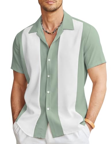 Herren Casual Vintage Bowling Shirt Kurzarm Button Down Hemd Sommer Kuba Kragen Beach Freizeithemden für Herren von Alienjoy