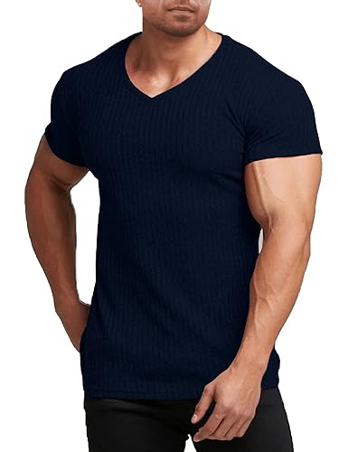 T Shirt Herren für Sports & Outdoor Sportshirt Männer Muskel Top Kurzarm V-Ausschnitt Dehnbar Bodybuilding Activewear & Gym Shirt für Herren von Alienjoy