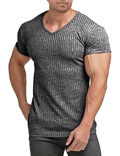 T Shirt Herren für Sports & Outdoor Sportshirt Männer Muskel Top Kurzarm V-Ausschnitt Dehnbar Bodybuilding Activewear & Gym Shirt für Herren von Alienjoy