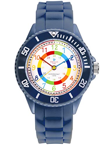 Alienwork Kids Lernuhr Kinderuhr Jungen Mädchen Marineblau Silikon-Armband Mehrfarbig Kinder-Uhr Wasserdicht 5 ATM Zeit Lernen von Alienwork