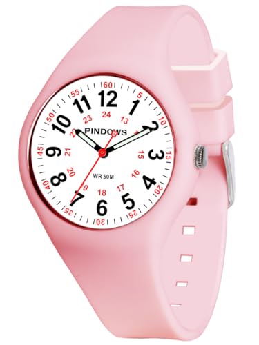 Alienwork Armbanduhr Damen Pink Silikon-Armband Weiss Einfache Lesezeit Wasserdicht 5 ATM Silikon-Armband Leicht Wasserdicht von Alienwork