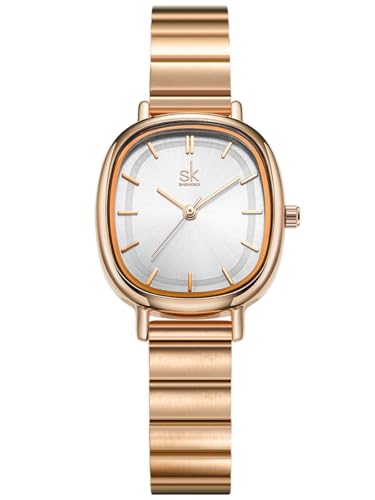 Alienwork Armbanduhr Damen Roségold Edelstahl Metallarmband Silber Ultra-flach Elegant von Alienwork