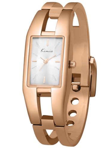 Alienwork Armbanduhr Damen Roségold Edelstahl Metallarmband Weiss Elegant von Alienwork