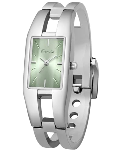 Alienwork Armbanduhr Damen Silber Edelstahl Metallarmband Grün Elegant von Alienwork