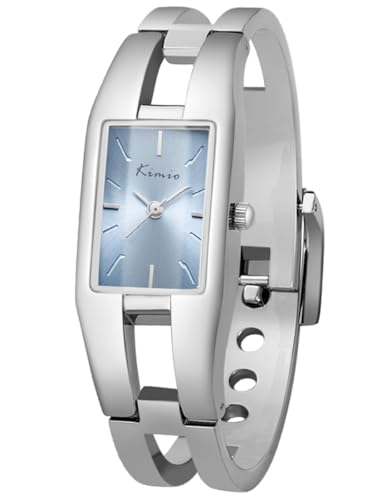 Alienwork Armbanduhr Damen Silber Edelstahl Metallarmband Hellblau Elegant von Alienwork