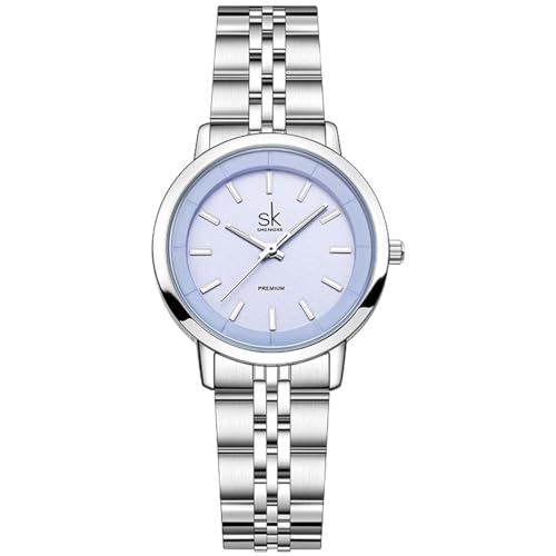 Alienwork Armbanduhr Damen Silber Edelstahl Metallarmband Violett Ultra-flach Elegant Metall-Armband von Alienwork