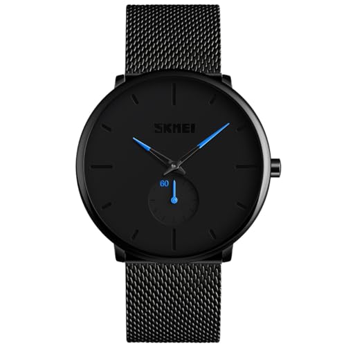 Alienwork Armbanduhr Herren Damen Schwarz Metall Mesh Armband Edelstahl Elegant Klassik von Alienwork