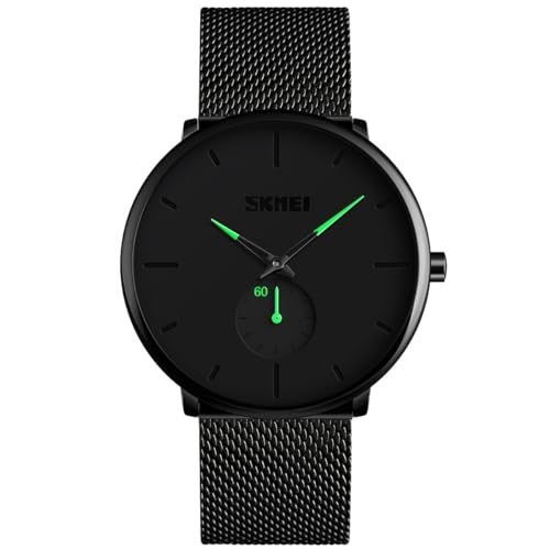 Alienwork Armbanduhr Herren Damen Schwarz Metall Mesh Armband Edelstahl Elegant Klassik von Alienwork