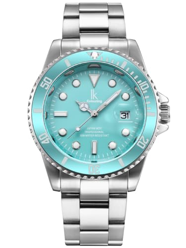 Alienwork Armbanduhr Herren Damen Silber Edelstahl Metallarmband Kalender Datum Hellblau Klassik Elegant von Alienwork