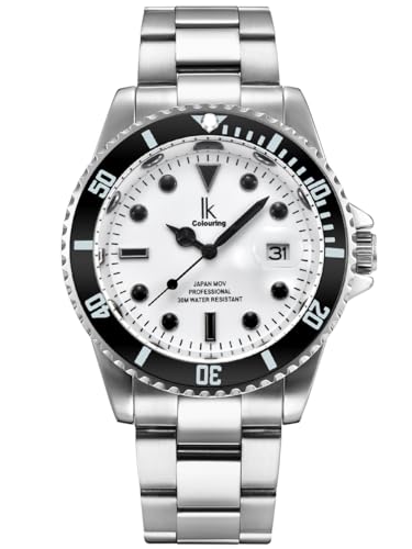 Alienwork Armbanduhr Herren Damen Silber Edelstahl Metallarmband Kalender Datum Weiss Leuchtzifferblatt Klassik Elegant von Alienwork