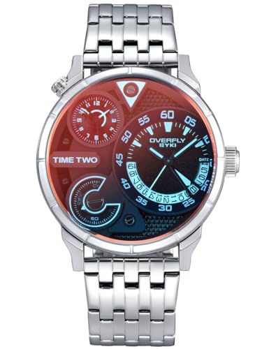 Alienwork Armbanduhr Herren Silber Edelstahl Metallarmband Kalender Datum Schwarz Multi Zeitzonen XL Große von Alienwork