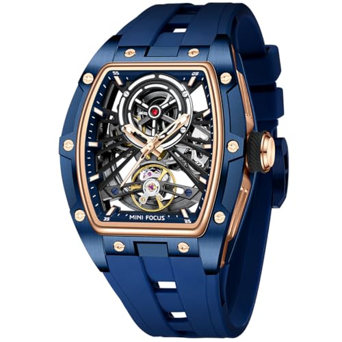 Alienwork Automatikuhr Armbanduhr Herren Damen Blau Silikon-Armband Skelett Glasboden Wasserdicht 5 ATM von Alienwork