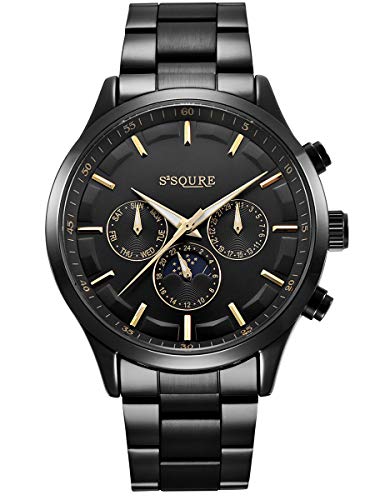 Alienwork Automatikuhr Armbanduhr Herren Damen Schwarz Edelstahl Metallarmband Kalender von Alienwork