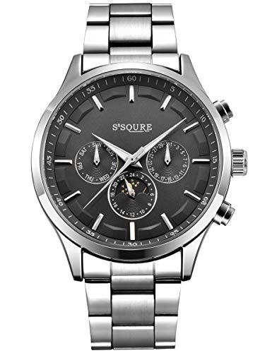 Alienwork Automatikuhr Armbanduhr Herren Damen Silber Edelstahl Metallarmband Kalender Schwarz von Alienwork