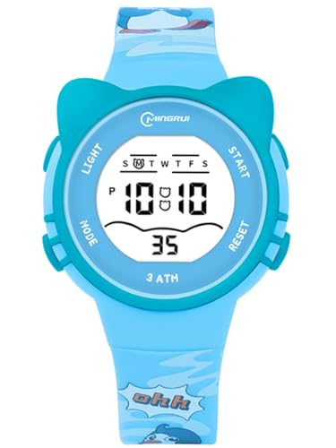 Alienwork Digital Kinderuhr Jungen Mädchen Hellblau Kautschuk-Armband Kalender Blau Kinder-Uhr Chronograph Sportlich von Alienwork