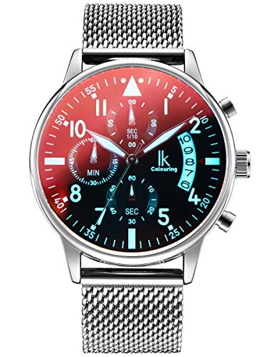 Alienwork Armbanduhr Herren Damen Silber Metall Mesh Armband Edelstahl Kalender Datum Schwarz von Alienwork