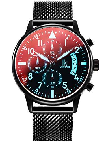 Alienwork Armbanduhr Herren Damen Schwarz Metall Mesh Armband Edelstahl Kalender Datum von Alienwork