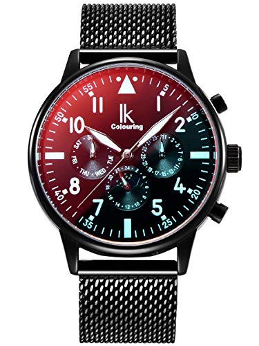 Alienwork Automatikuhr Armbanduhr Herren Schwarz Metall Mesh Armband Edelstahl Kalender von Alienwork