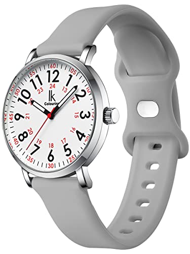 Alienwork IK EasyTime Armbanduhr Herren Damen Silber Silikon-Armband Grau Weiss Einfache Lesezeit Armbandwechsel mit Schnellverschluss Wasserdicht von Alienwork