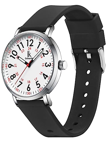 Alienwork IK EasyTime Armbanduhr Herren Damen Silber Silikon-Armband Schwarz Weiss Einfache Lesezeit Armbandwechsel mit Schnellverschluss Wasserdicht von Alienwork