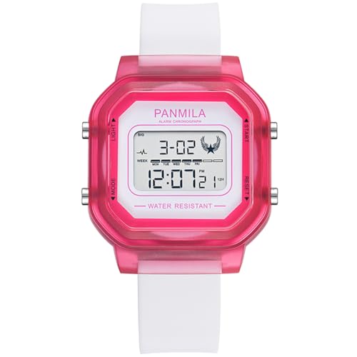 Alienwork Kids Digital Kinderuhr Mädchen Transparent Silikon-Armband Weiss Kalender Chronograph Multi-Funktion Sportlich von Alienwork