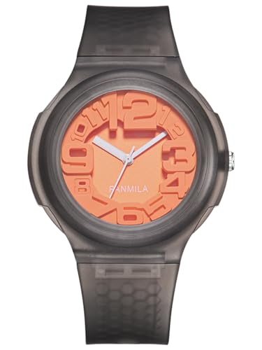 Alienwork Kids Kinderuhr Jungen Mädchen Grau Kautschuk-Armband Orange Kinder-Uhr Sportlich von Alienwork