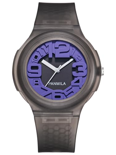 Alienwork Kids Kinderuhr Jungen Mädchen Grau Kautschuk-Armband Violett Kinder-Uhr Sportlich von Alienwork