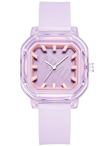 Alienwork Kids Kinderuhr Jungen Mädchen Transparent Silikon-Armband Violett Kinder-Uhr Sportlich von Alienwork