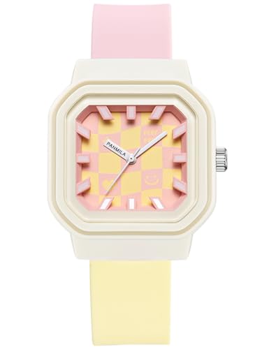 Alienwork Kids Kinderuhr Mädchen Beige Silikon-Armband Pink Kinder-Uhr Sportlich von Alienwork