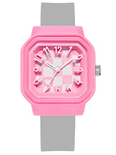 Alienwork Kids Kinderuhr Mädchen Pink Silikon-Armband Grau Kinder-Uhr Sportlich von Alienwork
