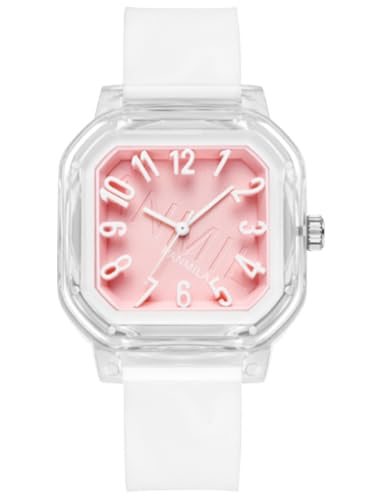 Alienwork Kids Kinderuhr Mädchen Transparent Silikon-Armband Weiss Pink Kinder-Uhr Sportlich von Alienwork