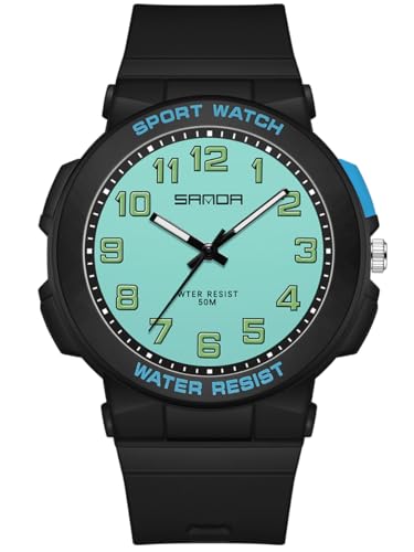 Alienwork Kinderuhr Jungen Mädchen Schwarz Kautschuk-Armband Blau Kinder-Uhr Wasserdicht 5 ATM Sportlich von Alienwork