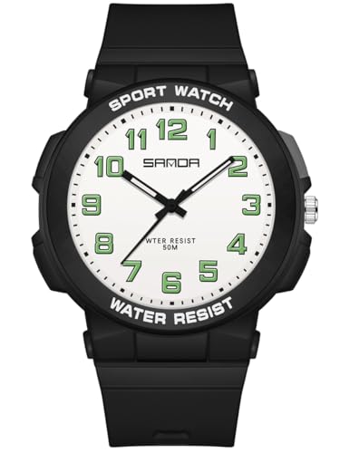 Alienwork Kinderuhr Jungen Mädchen Schwarz Kautschuk-Armband Weiss Kinder-Uhr Wasserdicht 5 ATM Sportlich von Alienwork