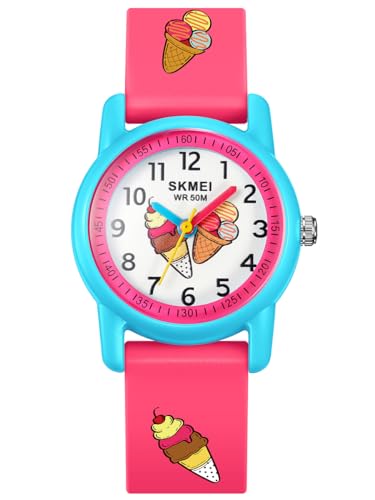 Alienwork Lernuhr Kinderuhr Jungen Mädchen Uhrzeit Lernen Hellblau Kautschuk-Armband Rosa Mehrfarbig Kinder-Uhr Wasserdicht 5 ATM Zeit Lernen von Alienwork