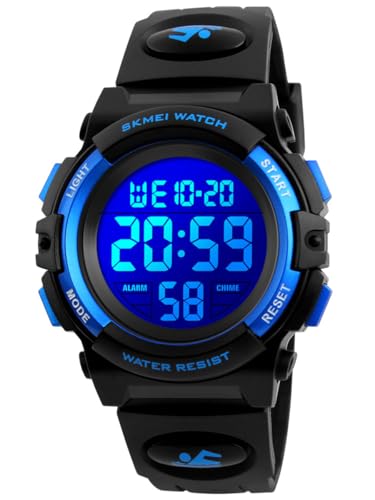 Alienwork Seven-Color LED Digital Kinderuhr Jungen Mädchen Schwarz Kautschuk-Armband Kalender Mehrfarbig Chronograph Sportlich Multi-Funktion von Alienwork