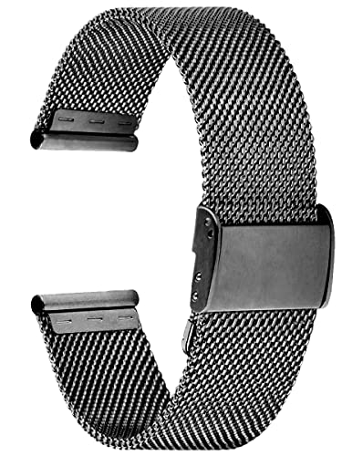 Alienwork Uhrenarmband Metall Mesh Armband Edelstahl Schwarz Mesh-Armband von Alienwork