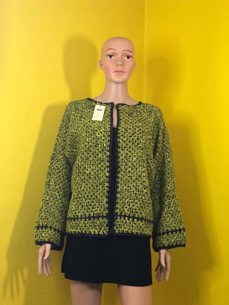 Gehäkelter Cardigan in Gelb/Schwarz, Sehr Weich, Festlich Und Alltäglich Passend, Handgemacht von AlievHandmadePieces