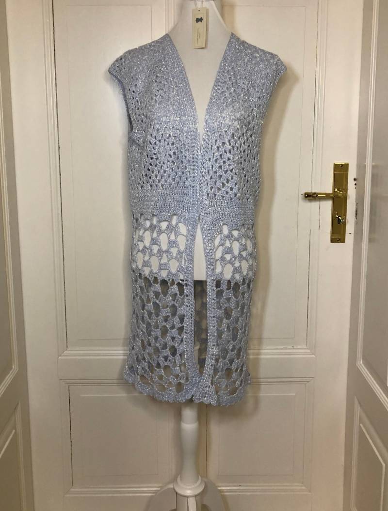 Gehäkelter Sommer-Cardigan in Blau Mit Glitzereffekt, Sehr Weich Und Angenehm, Handgemacht, Sommerlich, Häckeljacke von AlievHandmadePieces