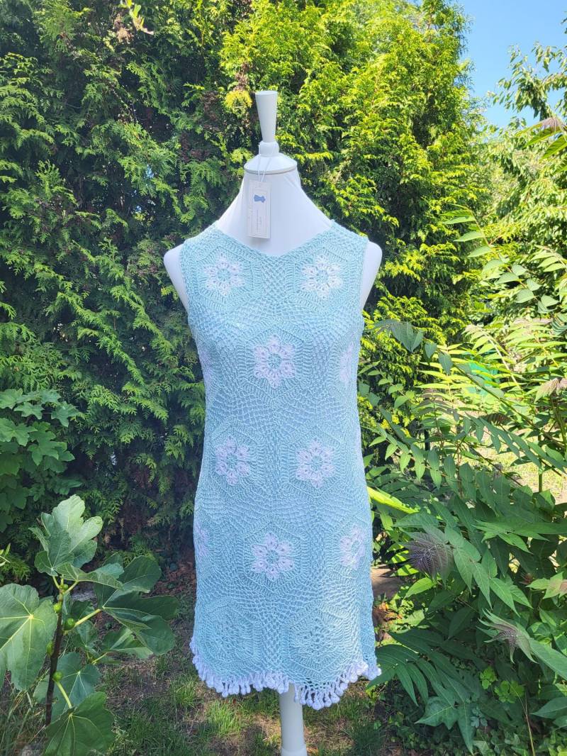 Tunika Kleid in Minzgrün Weißem Blumenmuster, Sehr Weich, Festlich Und Alltäglich Passend, Handgemacht, Sommerlich von AlievHandmadePieces