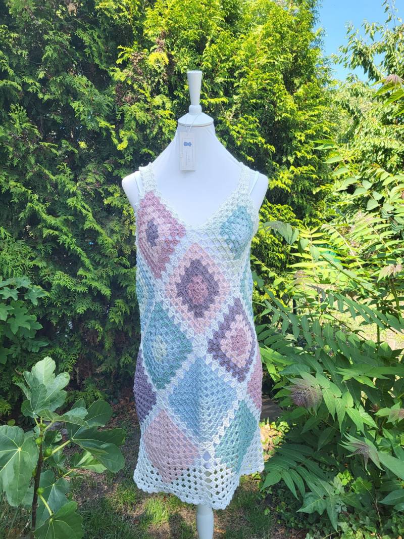 Tunika Kleid in Weiß Mit Buntem Rautenmuster, Sehr Weich, Festlich Und Alltäglich Passend, Handgemacht, Sommerlich von AlievHandmadePieces