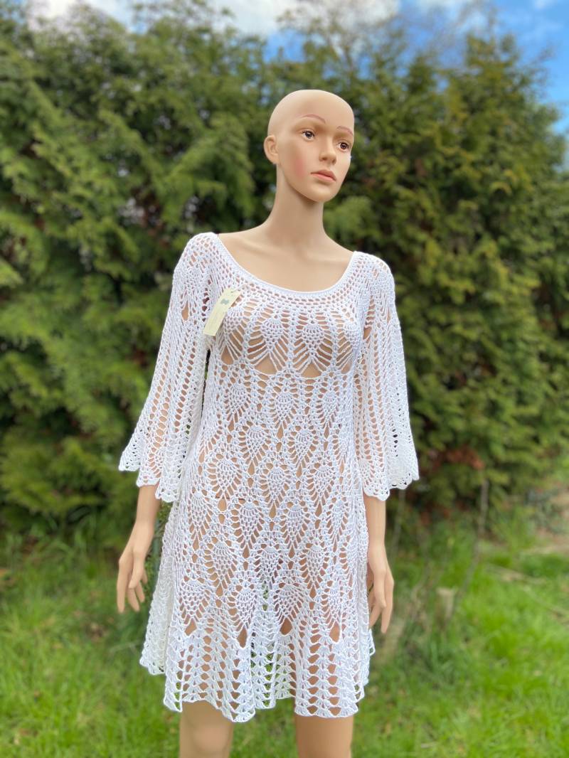 Tunika Kleid in Weiß Mit Strahlendem Effekt, Sehr Weich, Festlich Und Alltäglich Passend, Handgemacht, Sommerlich, Kleid, Sommerkleid von AlievHandmadePieces